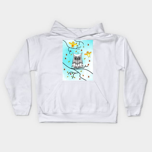 AUTUMN Mood Cute Owl And Birds Kids Hoodie by SartorisArt1